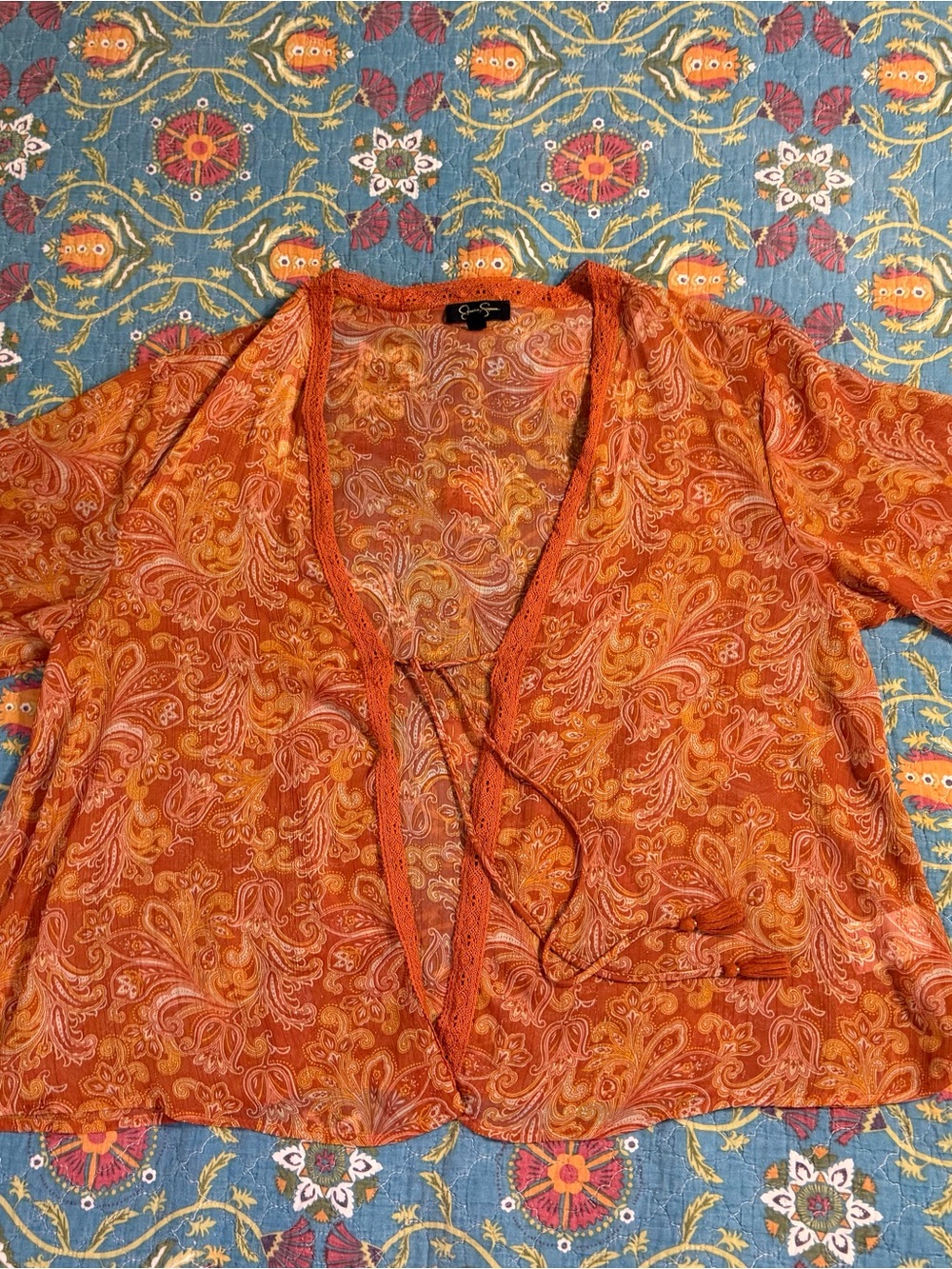 Jessica Simpson Orange Paisley Tie-Front Shawl